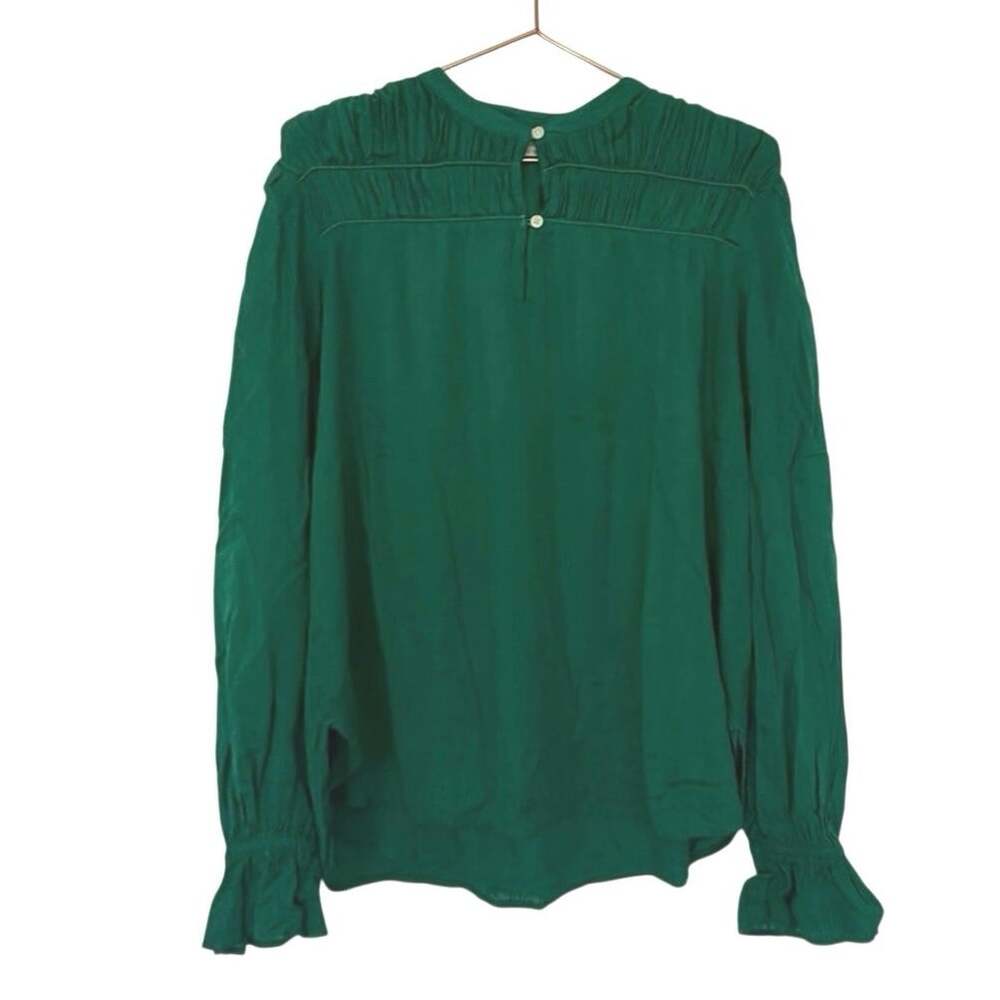 Loft Green Long-Sleeve Peasant Blouse - Elegant Gathered Yoke small